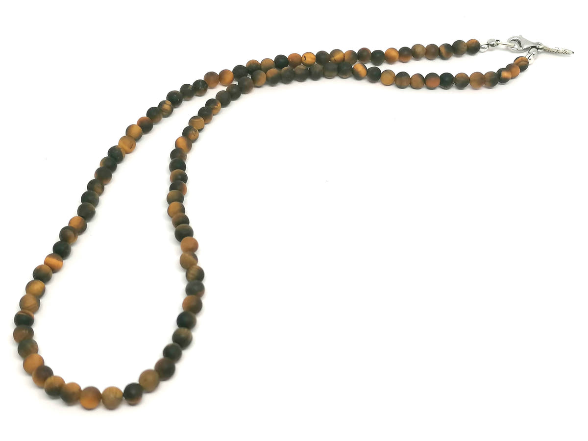 Matte Tiger's Eye Necklace, Sterling Silver, 4mm | Castello Jewels