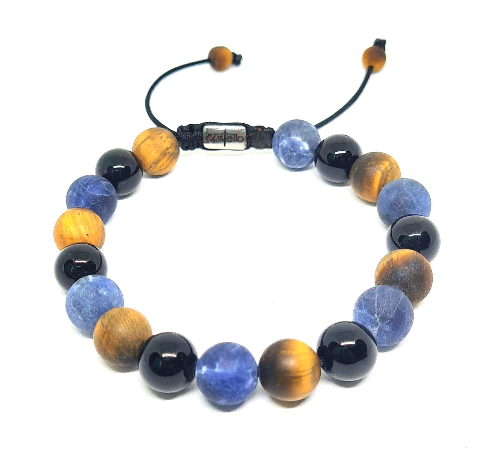 Hand Made Bracelet Sodalite, Onyx Polish, Tiger Eye Mat stone 10mm | Castello Jewels