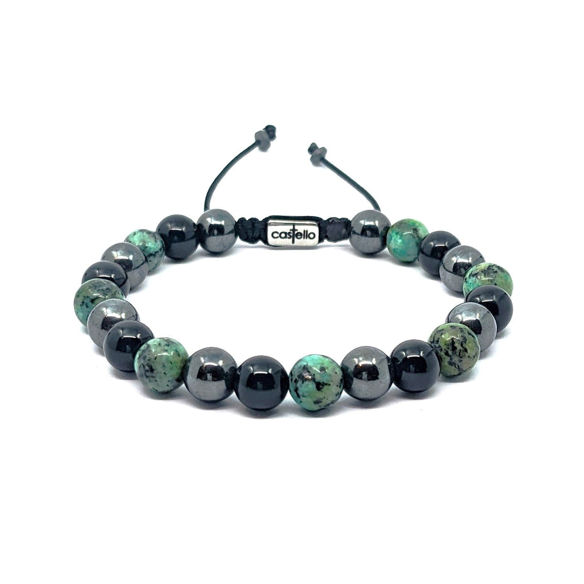 Onyx, African Turquoise & Hematite Beaded Bracelet, 8mm | Castello Jewels
