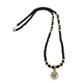 Polished Onyx Rosary Necklace, Virgin Mary Pendant, 4mm | Castello Jewels