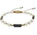 Silver 925' Gold Plated Bracelet, Tigers Eye Tube and Pearl stone 6mm | Castello Jewels