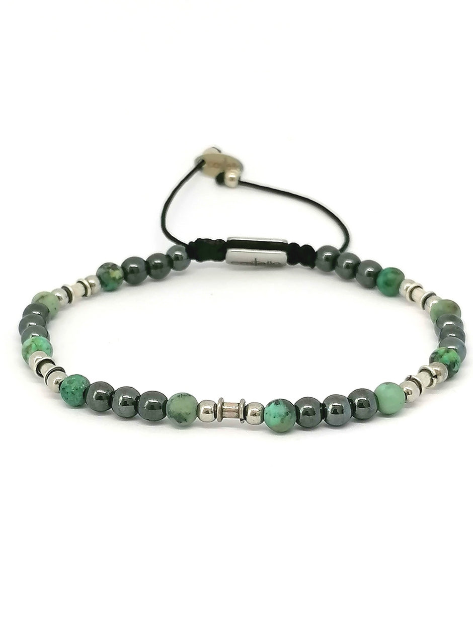 Silver bracelet Earth, Hematite African Turquoise stone 4mm — view 3 | Castello Jewels