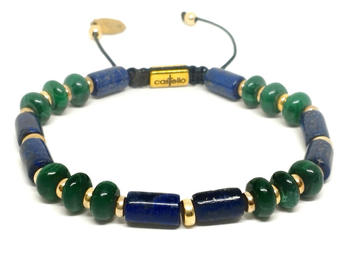 AEGEAN, Silver 925 Bracelet, Gold plated, Lapis Lazuli Tube malachitis rondel | Castello Jewels