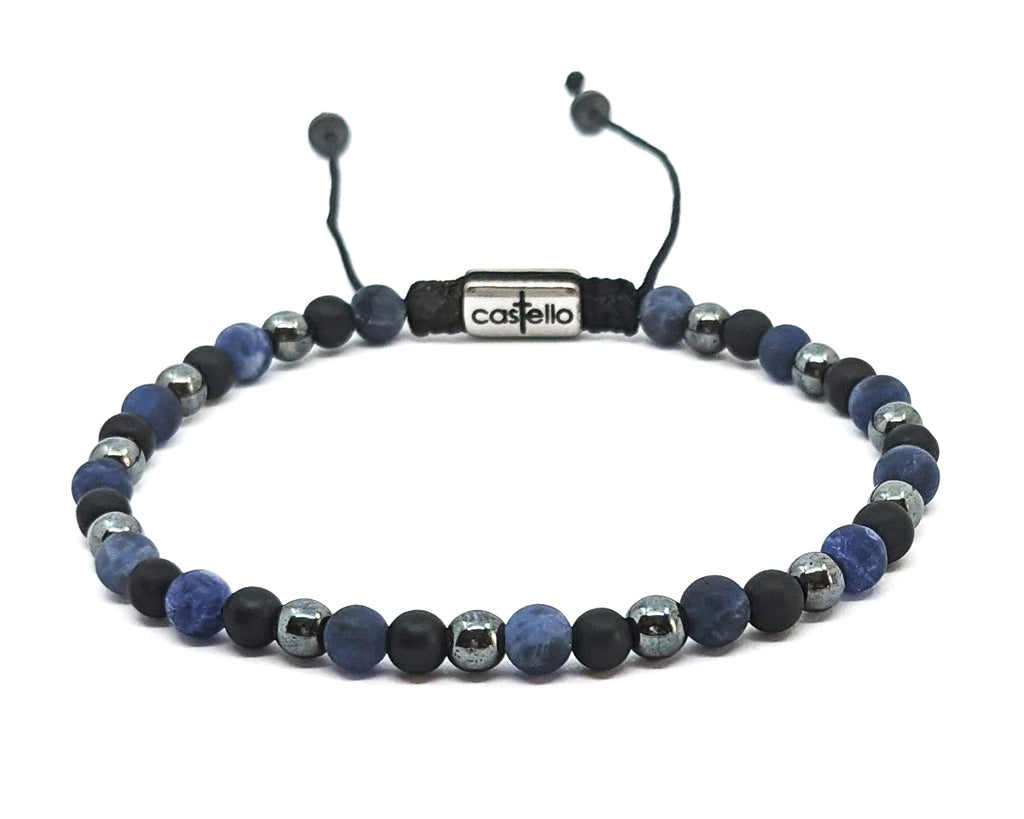 Onyx, Hematite & Sodalite Gemstone Bracelet, 4mm | Castello Jewels