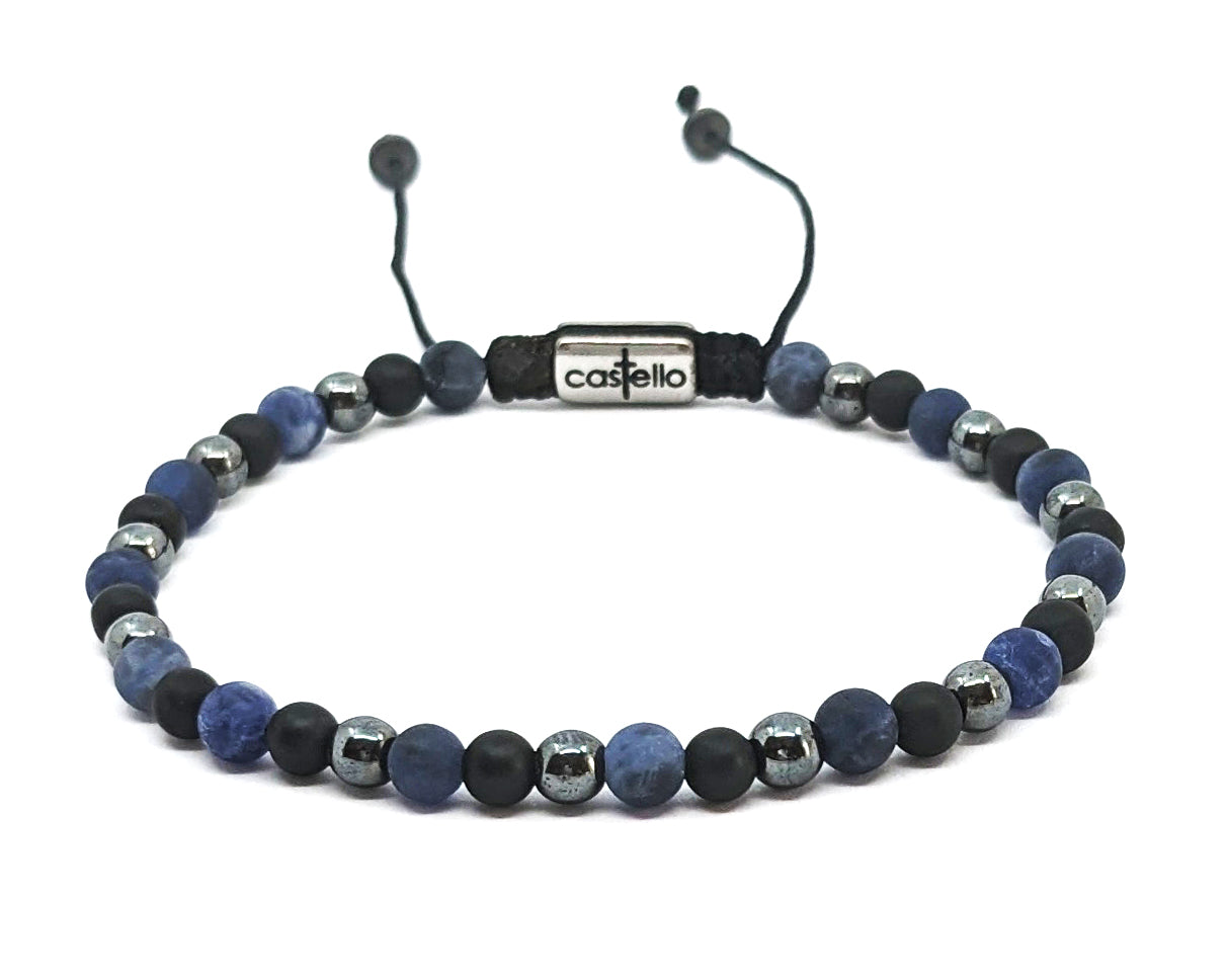Hand Made Bracelet, Onyx Mat, Hematite, Sodalite stone 4mm | Castello Jewels