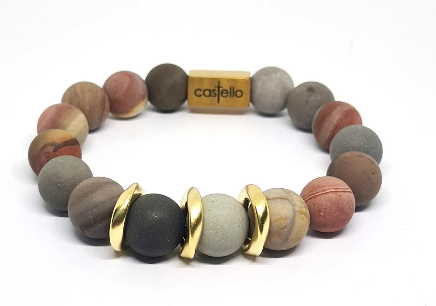 Hand Made Silver Gold Plated 925 Bracelet Mookite stone 12mm | Castello Jewels