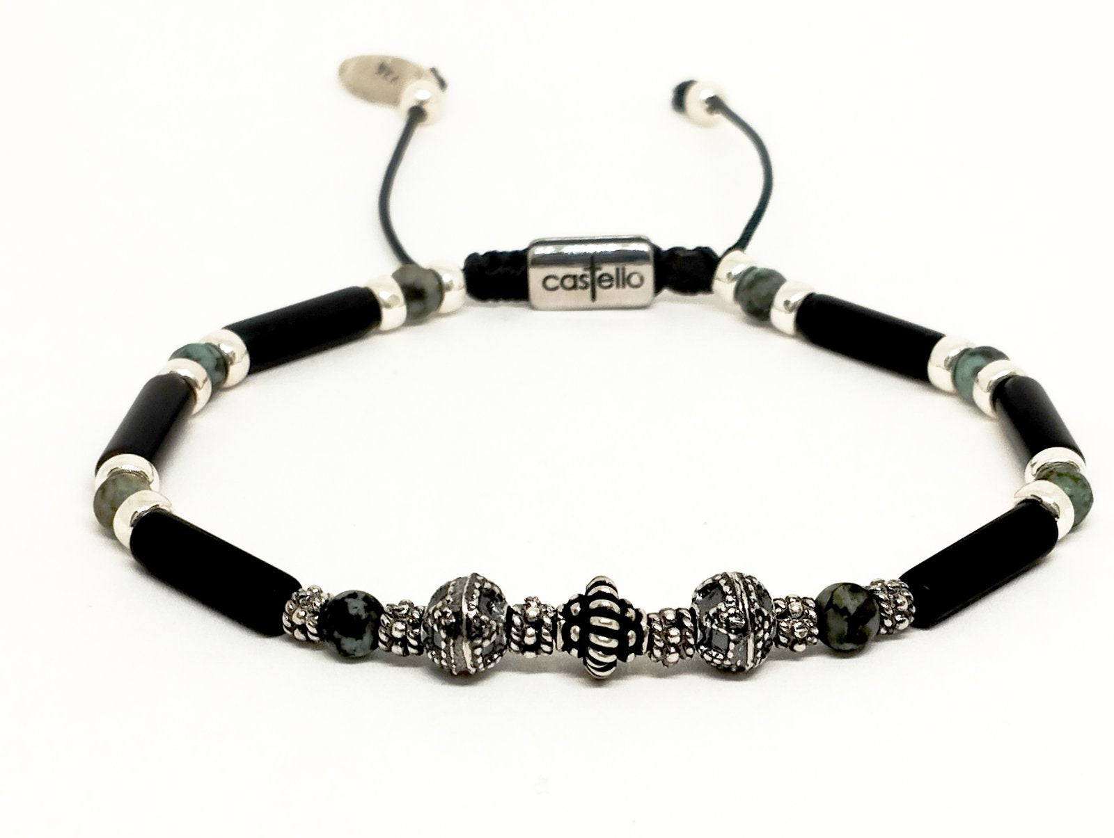 Bracelet Ancient 925 Silver, Onyx Matte Tube Stone 4mm stone | Castello Jewels