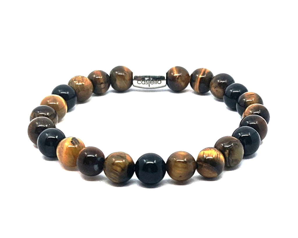 Hand Made Bracelet Tiger Eye Polish, Onyx Polish stone 8mm — view 2 | Castello Jewels
