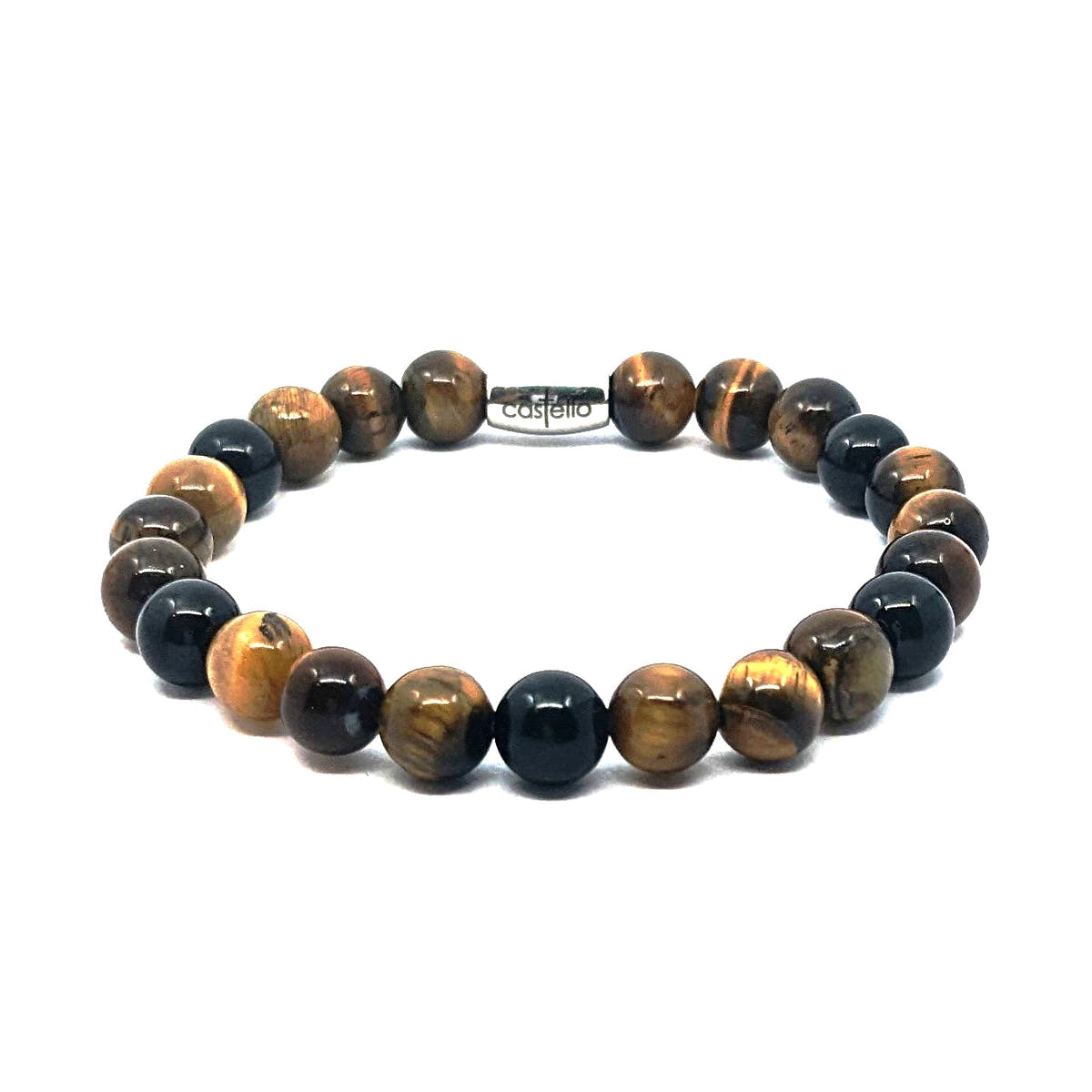 Polished Tiger's Eye & Onyx Men's Bracelet, 8mm, view 2 | Castello Jewels