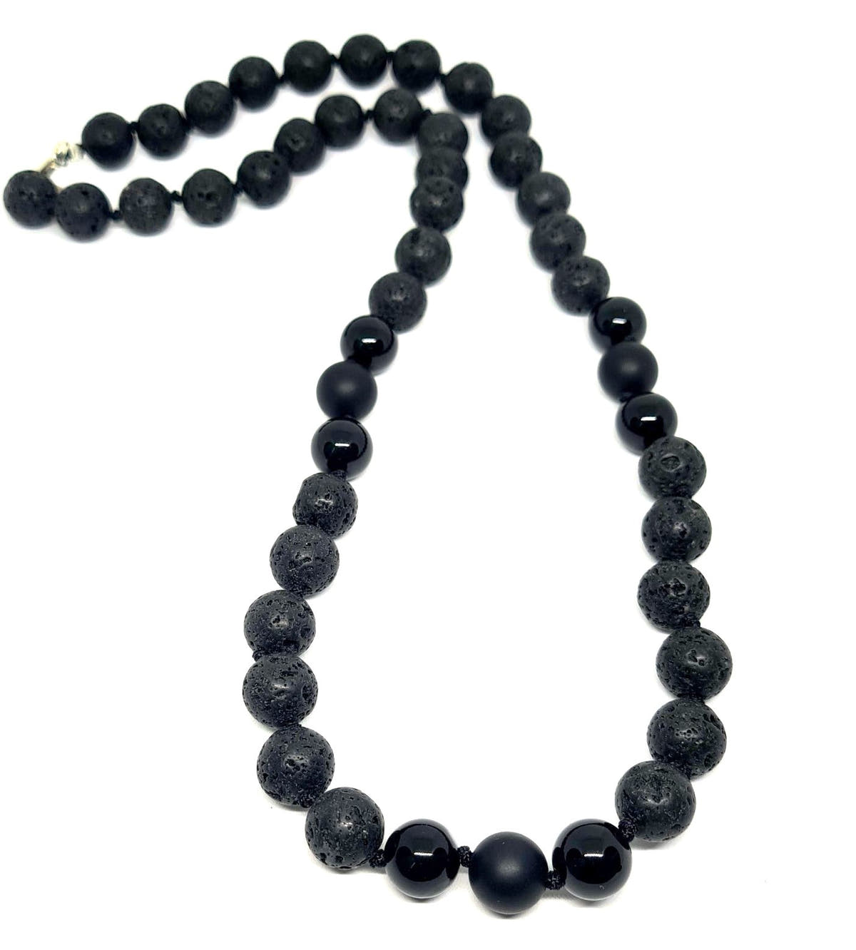 Lava & Onyx Knot Necklace, Sterling Silver, 10mm | Castello Jewels