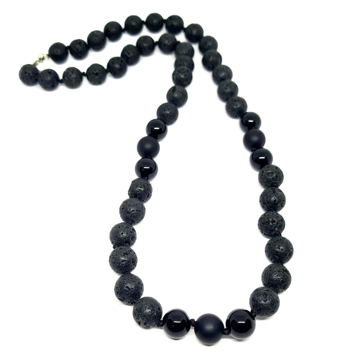 Lava & Onyx Knot Necklace, Sterling Silver, 10mm | Castello Jewels