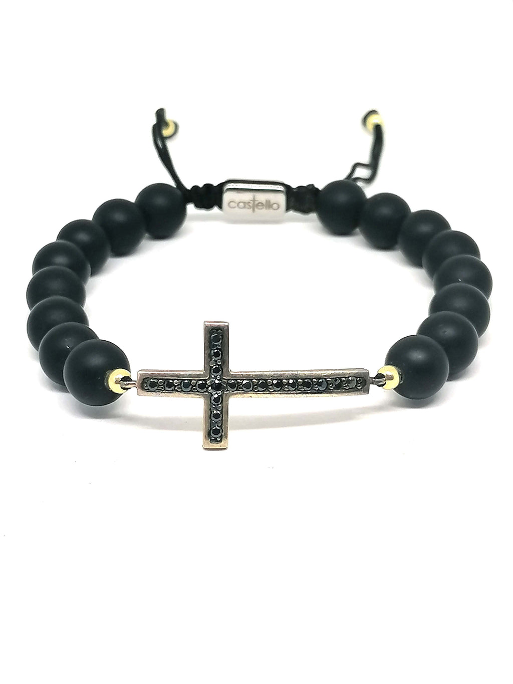 CROSS SILVER BRACELET, Onyx 8mm — view 3 | Castello Jewels