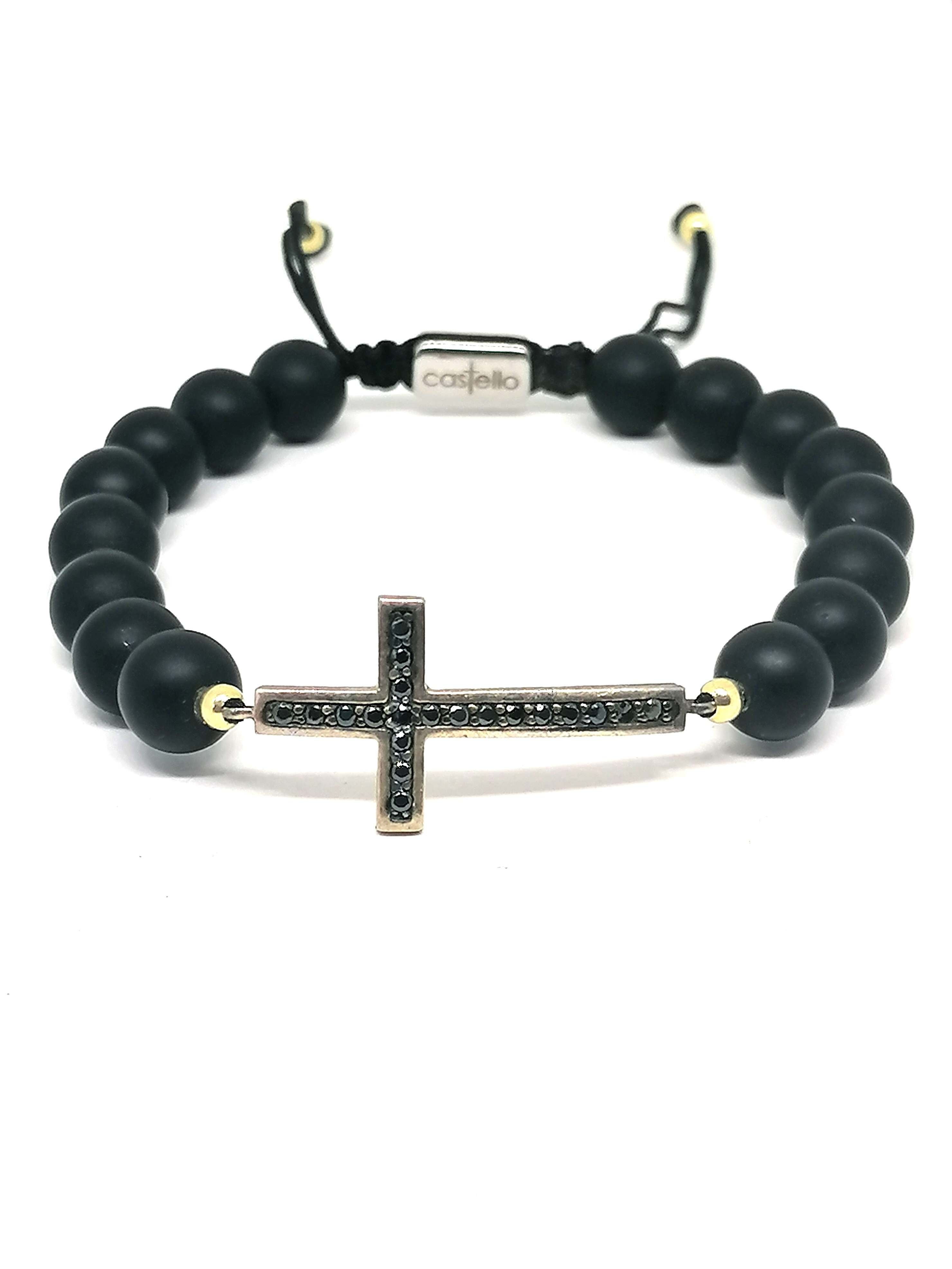 CROSS SILVER BRACELET, Onyx 8mm — view 3 | Castello Jewels