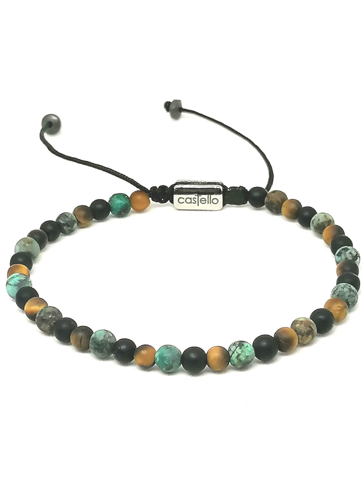 Onyx, Tiger's Eye & African Turquoise Bracelet, 4mm, view 2 | Castello Jewels