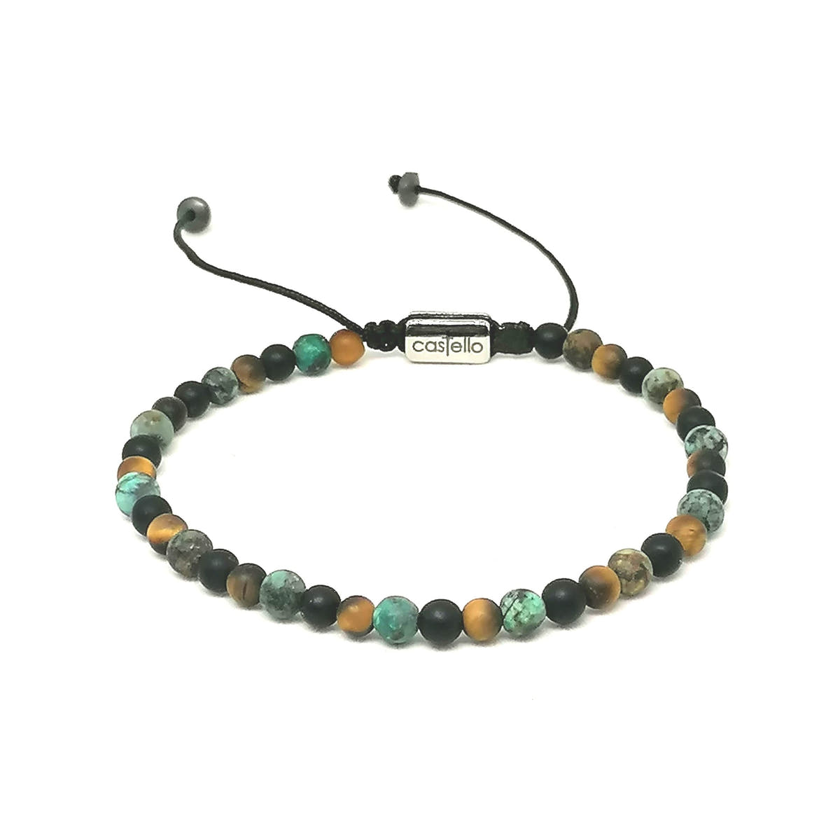 Onyx, Tiger's Eye & African Turquoise Bracelet, 4mm, view 2 | Castello Jewels
