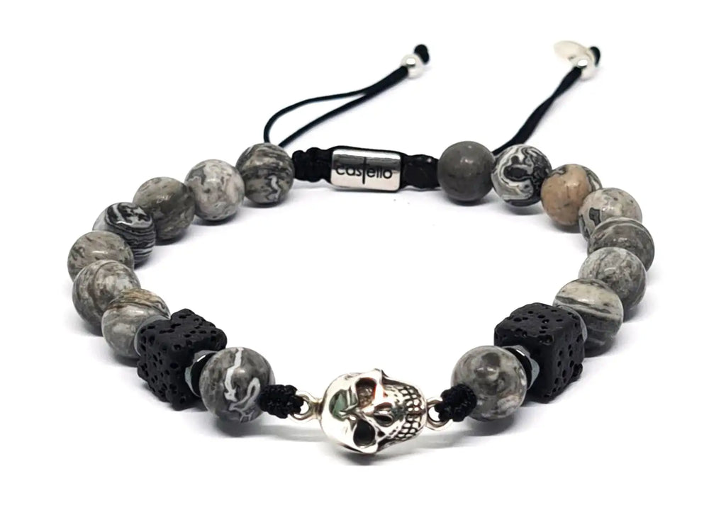 Hand Made Bracelet 925 Silver, Grey Picasso stone 8mm | Castello Jewels
