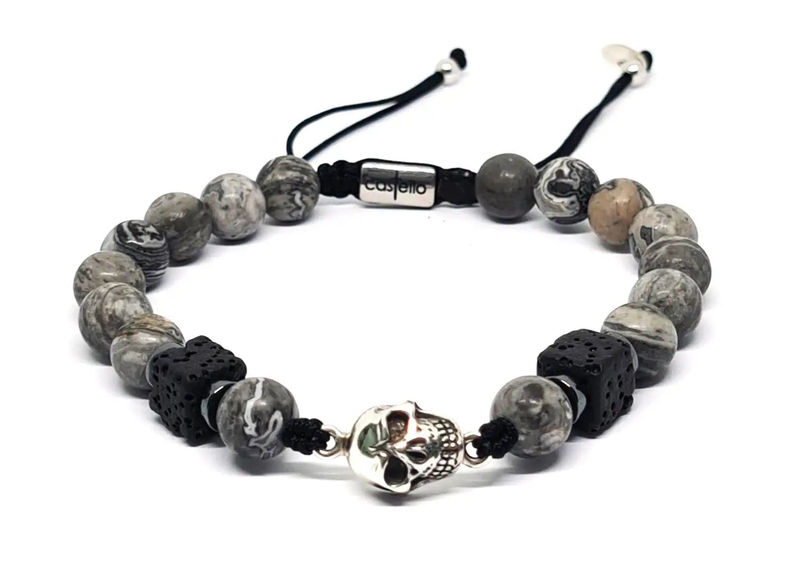 Hand Made Bracelet 925 Silver, Grey Picasso stone 8mm | Castello Jewels