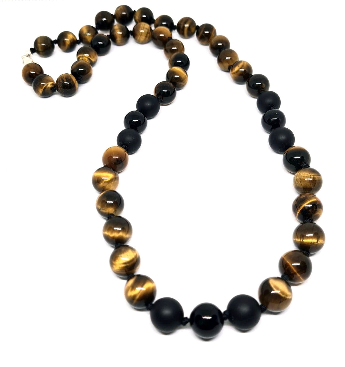 Tiger's Eye & Onyx Knot Necklace, Sterling Silver, 10mm | Castello Jewels