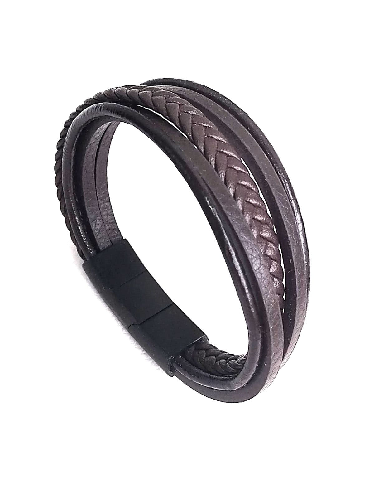 Brown Multi-Strand Braided Leather Bracelet, Men's | Castello Jewels