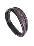 Brown Multilayer Braided Leather Bracelet, Stainless Steel Double Clasp | Castello Jewels