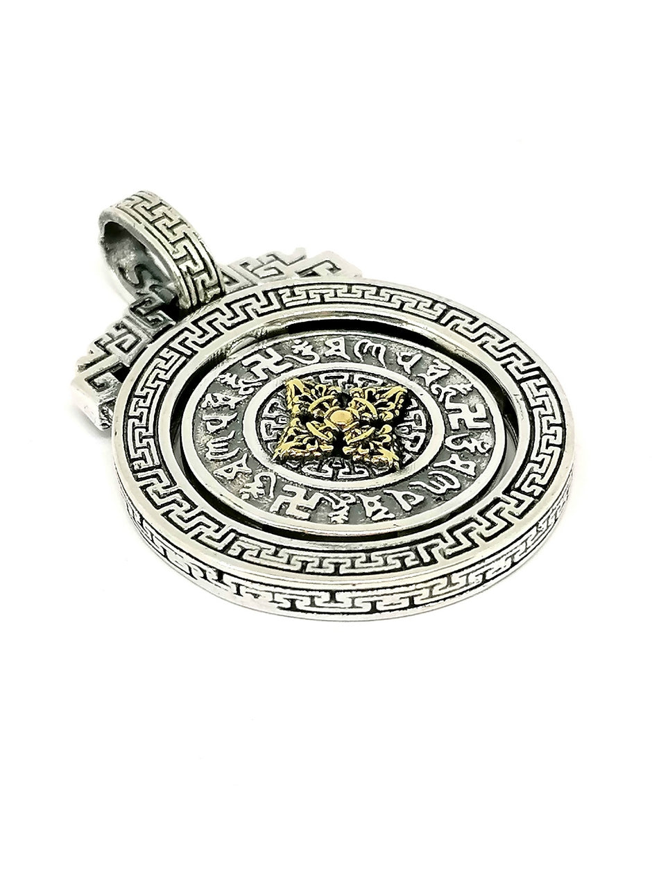 925 silver Buddhist six character mantra rotatable pendants — view 2 | Castello Jewels