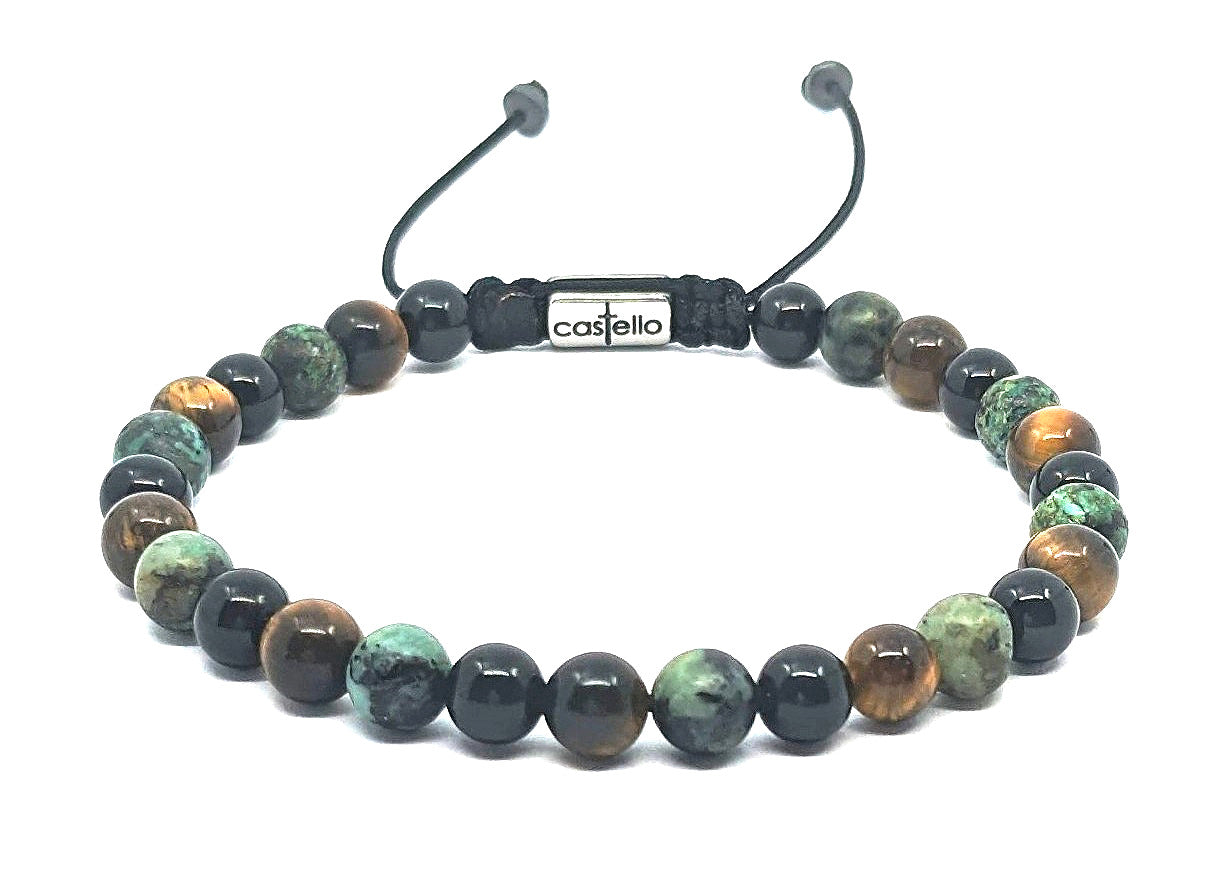 Hand Made Bracelet, Tiger's Eye Polish, Onyx Polish, Africa turquoise stone 6mm | Castello Jewels