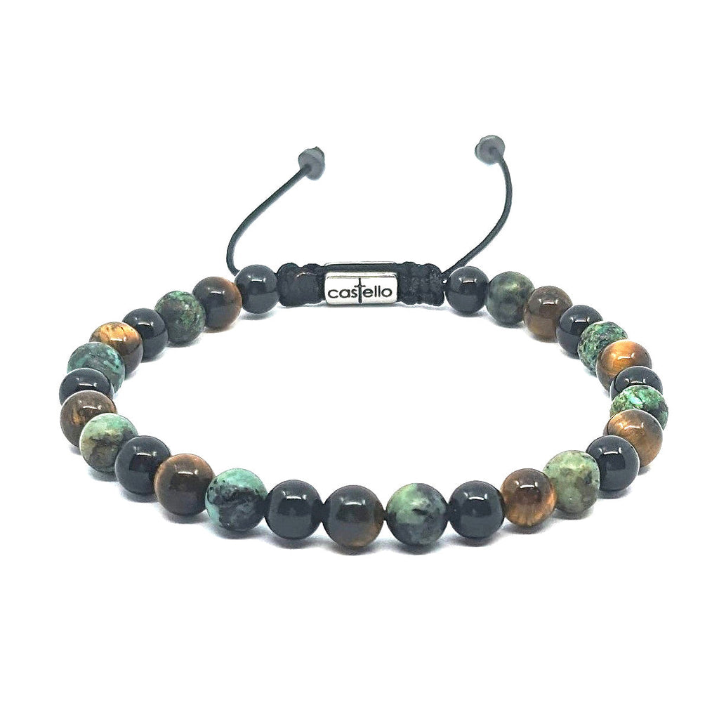 Tiger's Eye, Onyx & African Turquoise Stacking Bracelet, 6mm | Castello Jewels