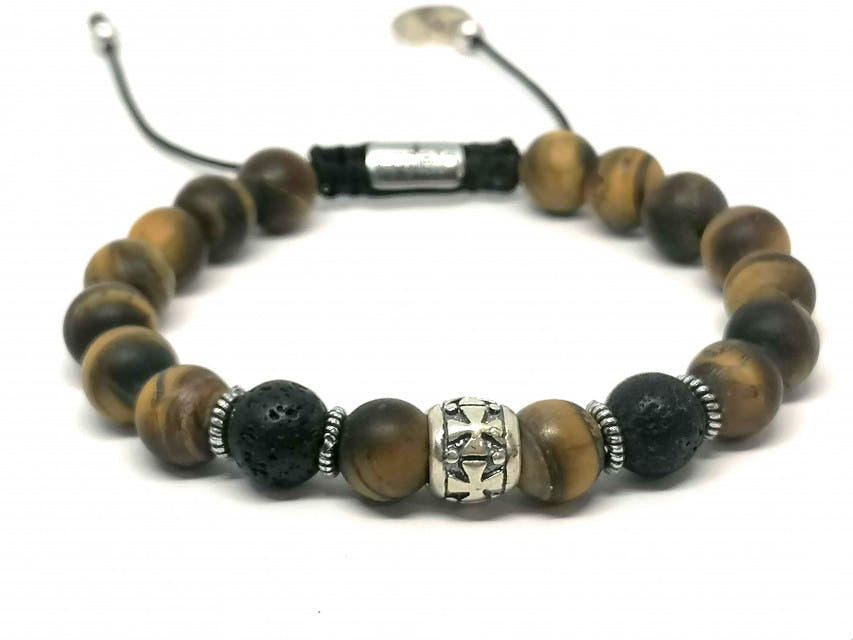 Knights Matte Tiger's Eye & Lava Beaded Bracelet, 8mm | Castello Jewels