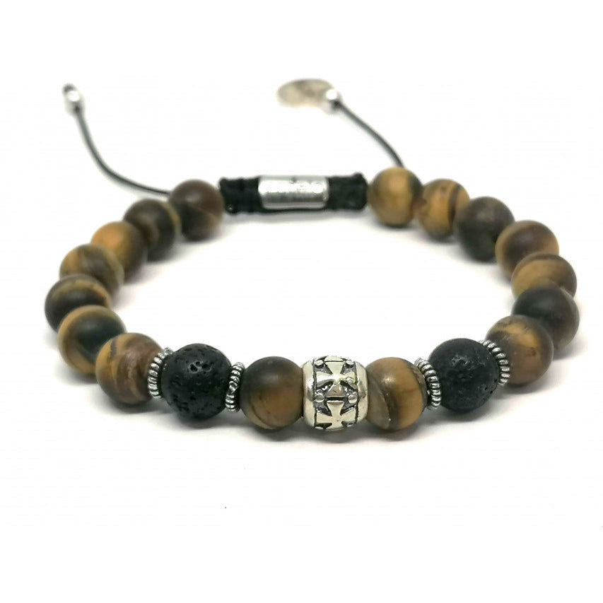 Knights Matte Tiger's Eye & Lava Beaded Bracelet, 8mm | Castello Jewels