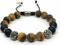 Hand Made Silver Bracelet MyKing Onyx Mat, Tiger Eye Mat stone 10mm | Castello Jewels