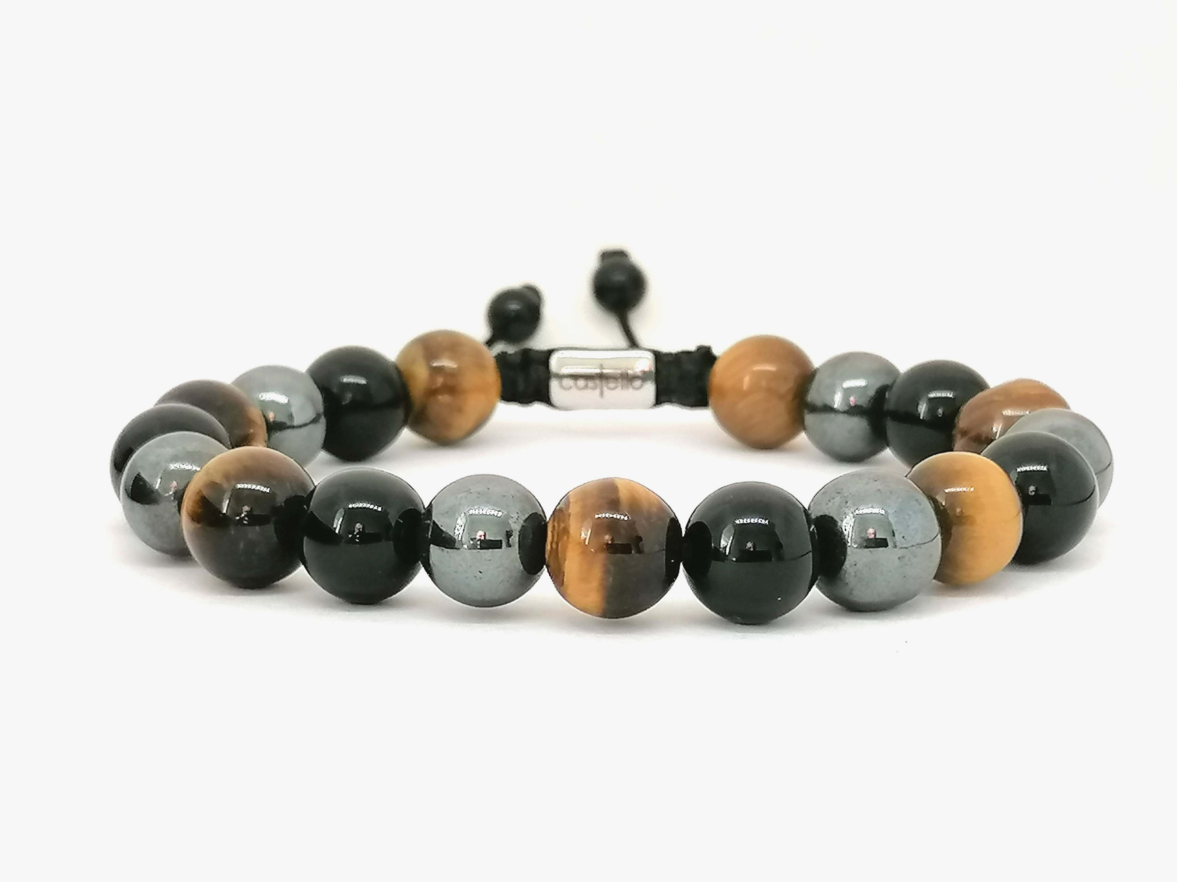 Hand Made Bracelet Onyx Polish, Tiger's eye Polish, Hematite 10mm stone | Castello Jewels