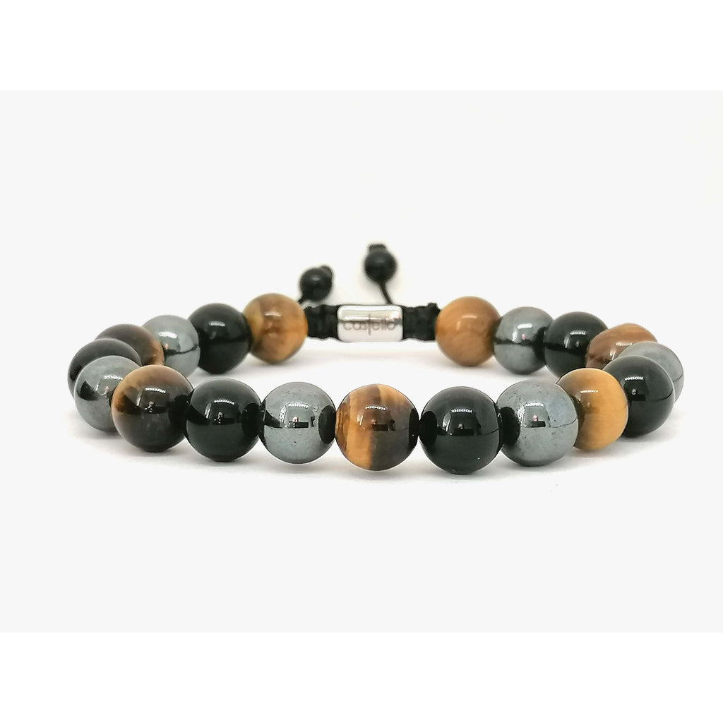Polished Onyx, Tiger's Eye & Hematite Men's Bracelet, 10mm | Castello Jewels