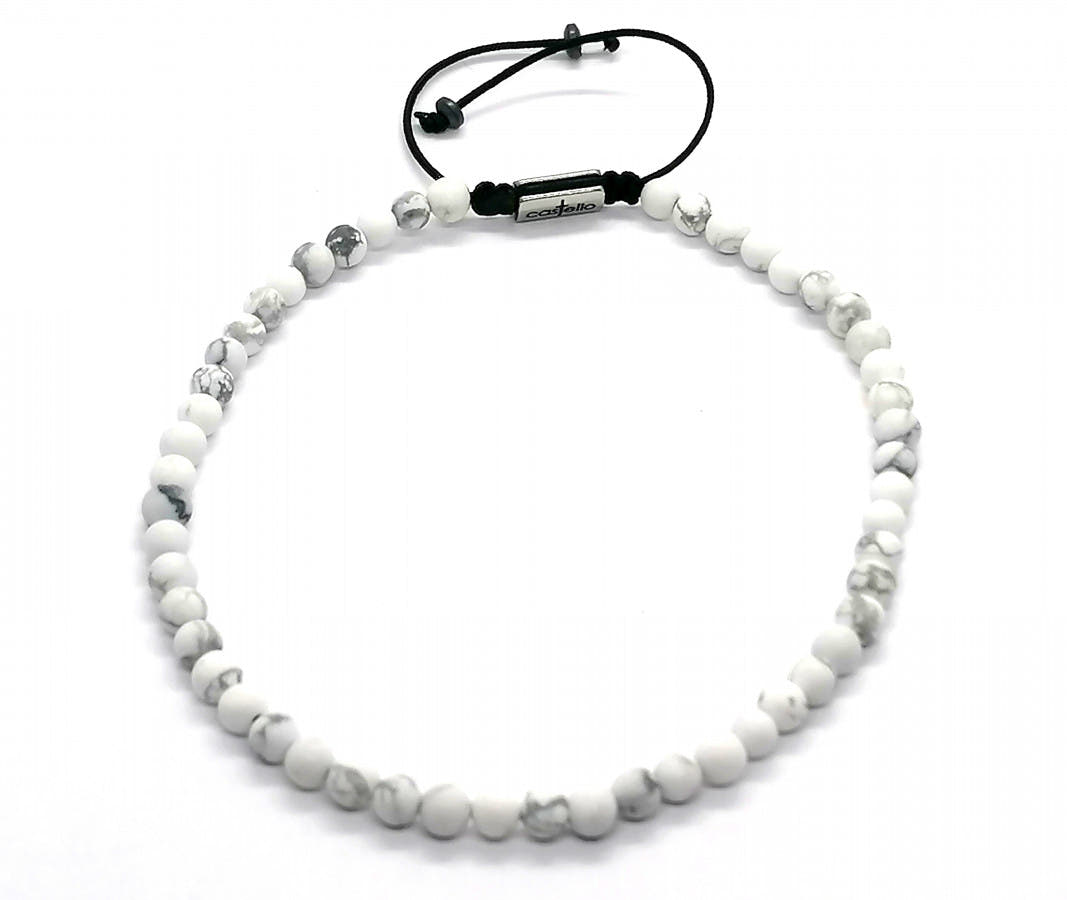 Howlite Beaded Anklet, Sterling Silver, 4mm | Castello Jewels