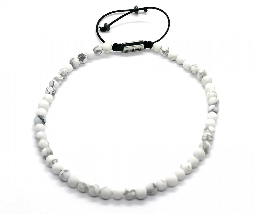 Howlite Beaded Anklet, Sterling Silver, 4mm | Castello Jewels