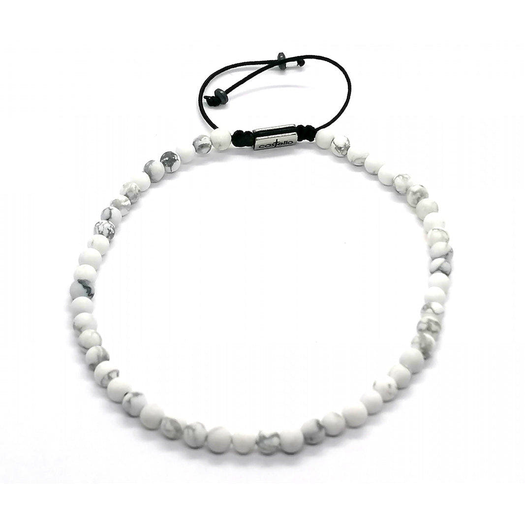 Howlite Beaded Anklet, Sterling Silver, 4mm | Castello Jewels