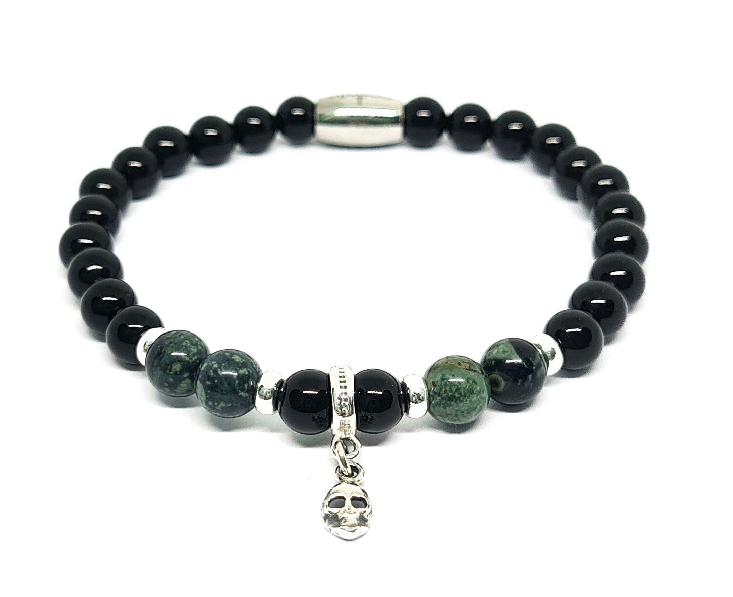 Hand Made Silver 925 Bracelet Onyx Polish, Kambamba stone 6mm | Castello Jewels