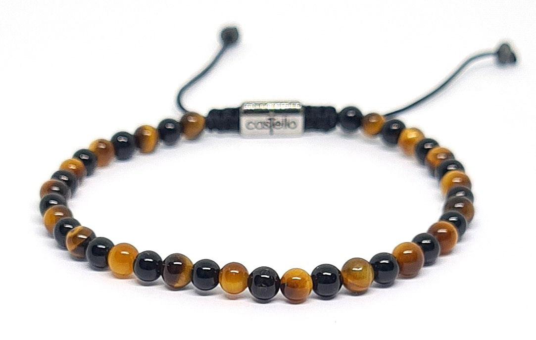 Hand Made Bracelet with Onyx Polish, Tiger's Eye Polish stones 4mm. | Castello Jewels