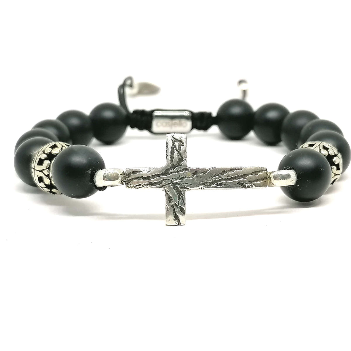 Matte Onyx Cross Bracelet for Men, 10mm, view 4 | Castello Jewels