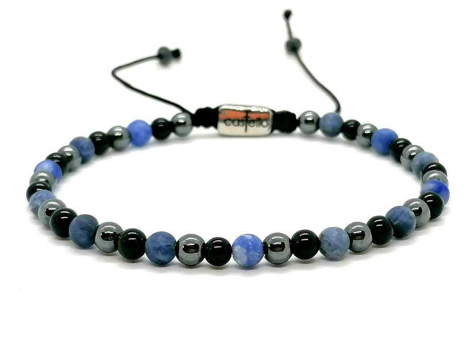 Bracelet, Onyx Polish, Hematite, Sodalite stone 4mm | Castello Jewels