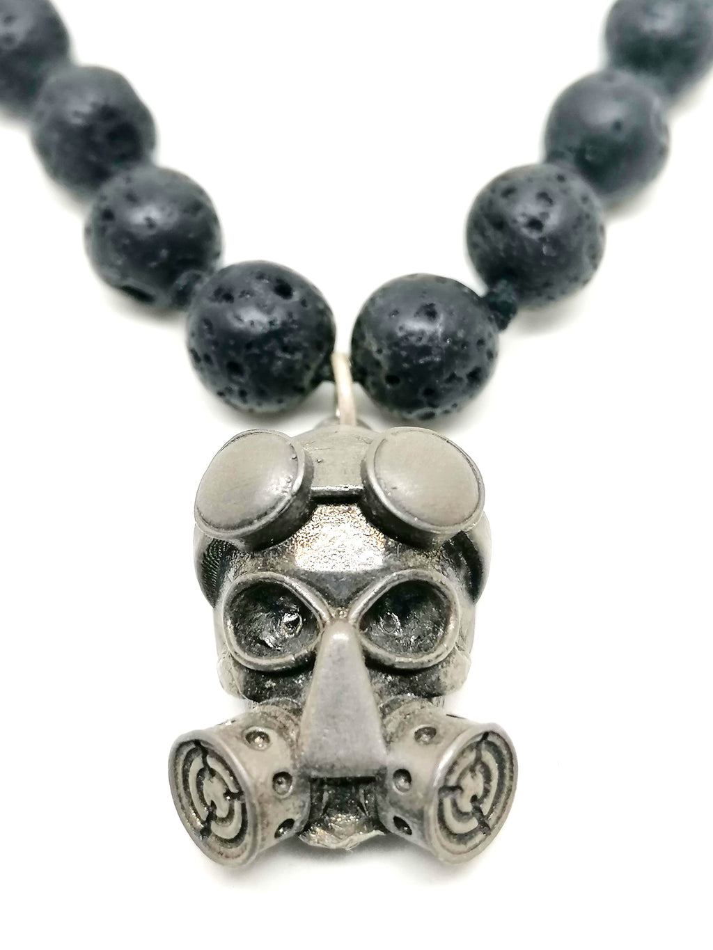 Necklace Skull, Silver 925, Lava stone — view 2 | Castello Jewels