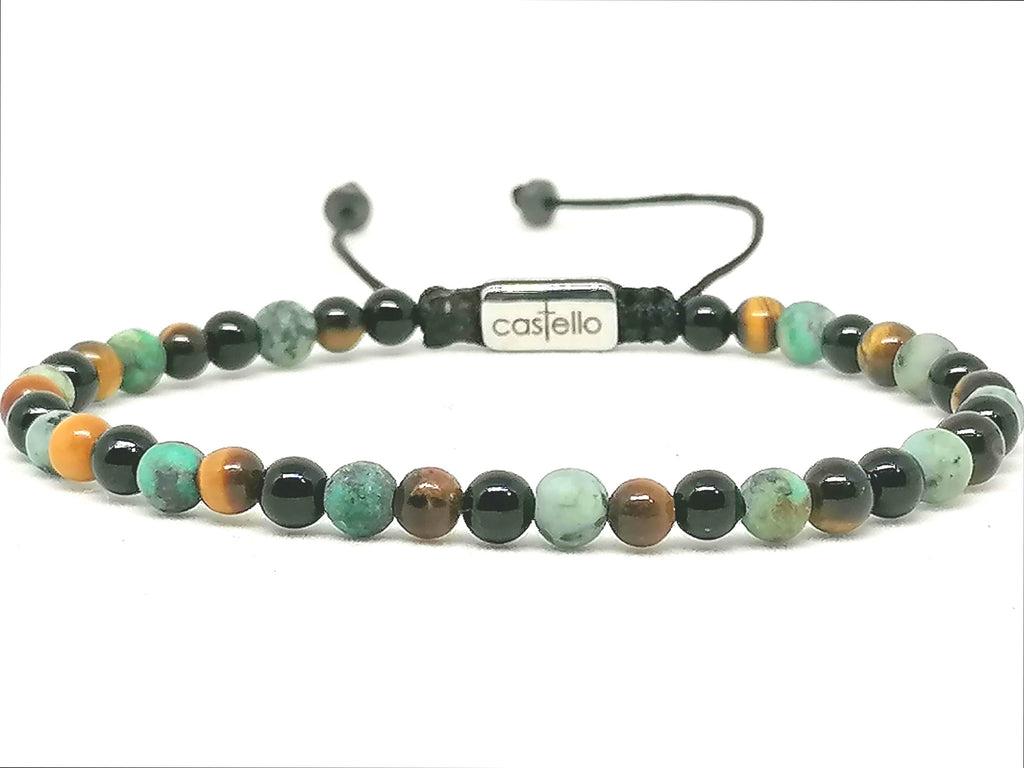 Hand Made Bracelet Onyx Polish, African Turquoise, Tiger's Eye Polish stone 4mm — view 2 | Castello Jewels