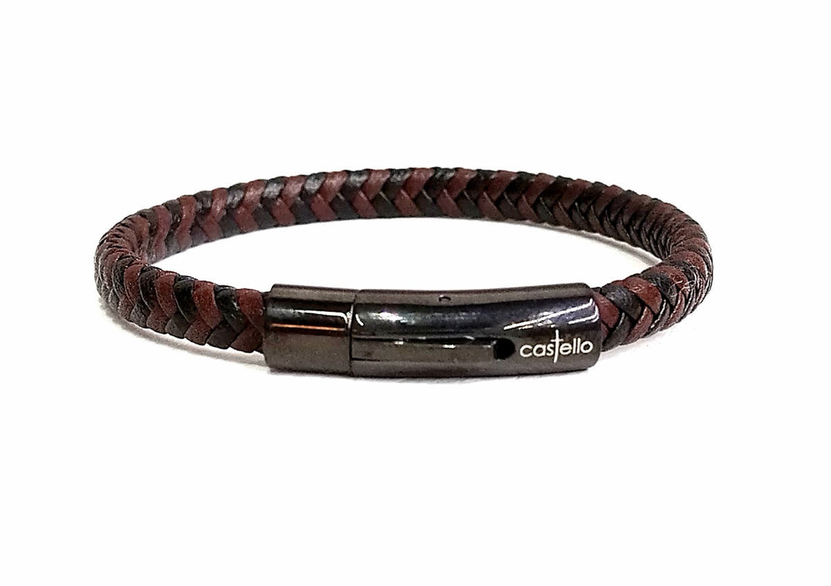 Brown-Black Braided Leather Men's Bracelet | Castello Jewels