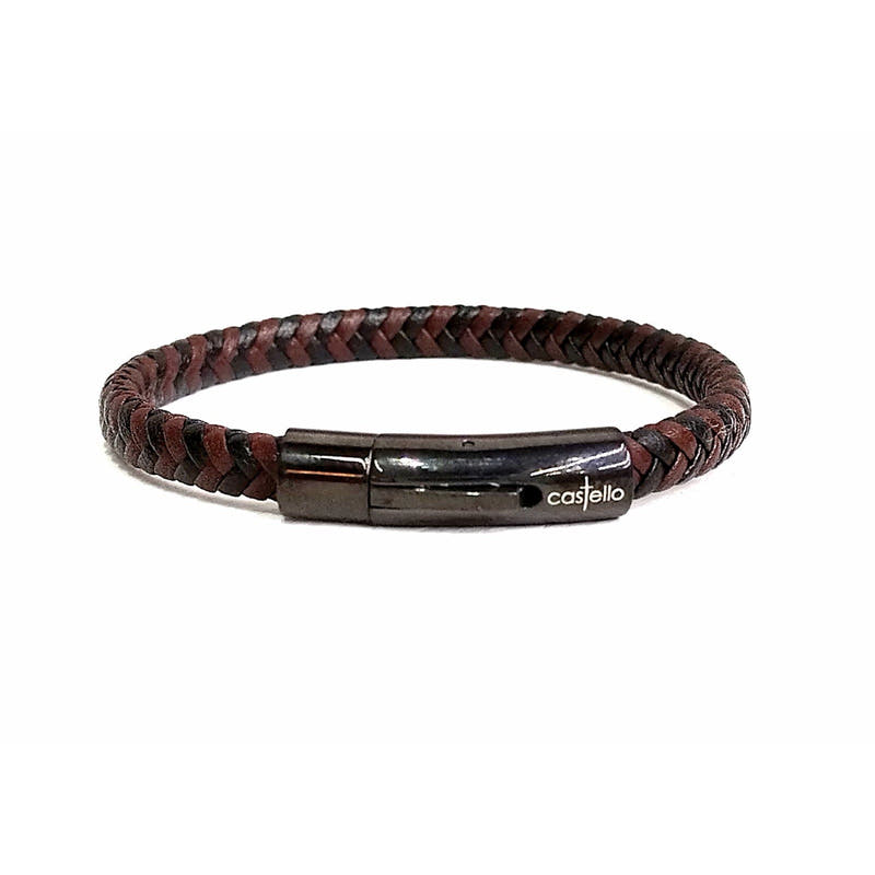 Brown-Black Braided Leather Men's Bracelet