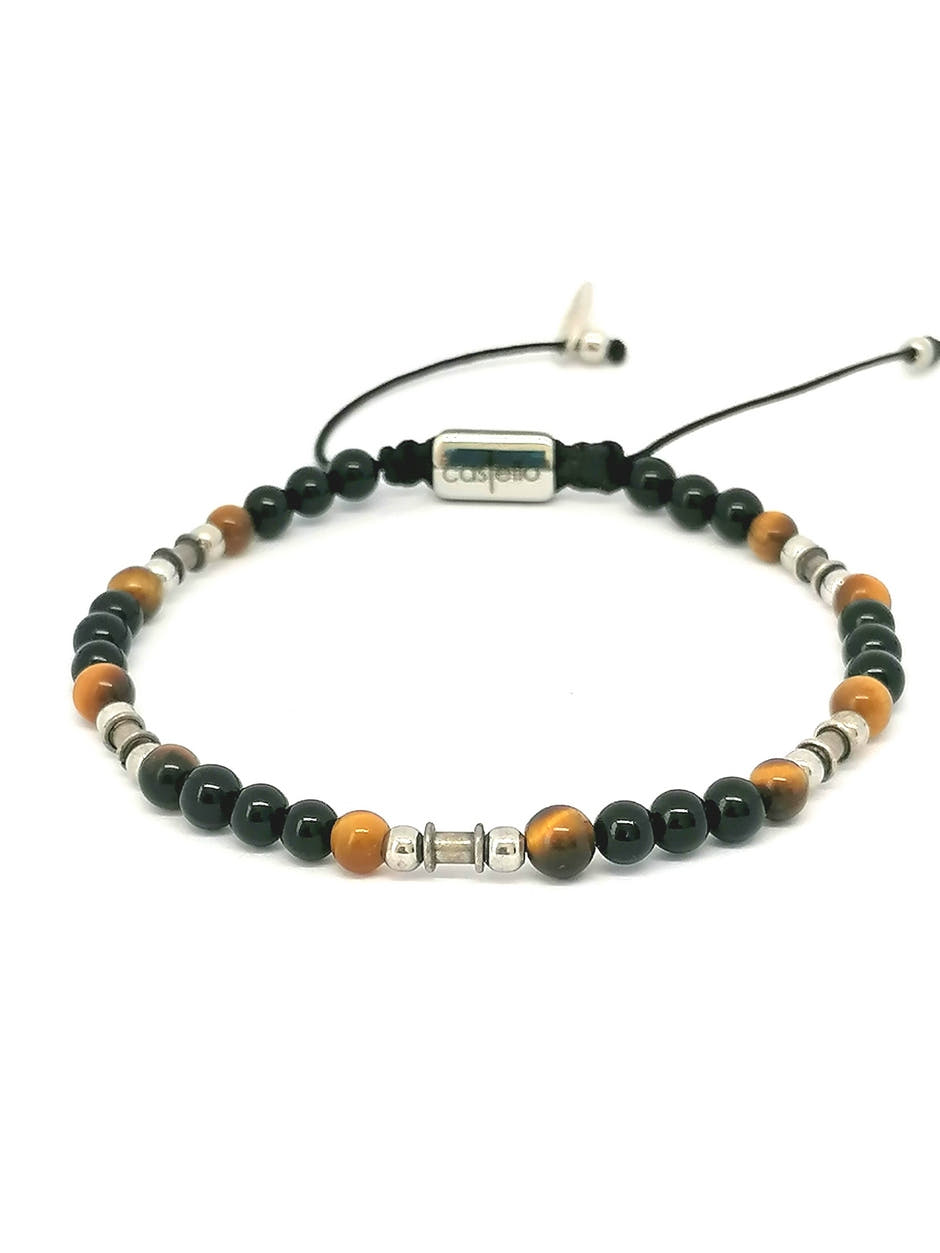 Silver bracelet Earth, Onyx, Tiger Eye stone 4mm — view 2 | Castello Jewels