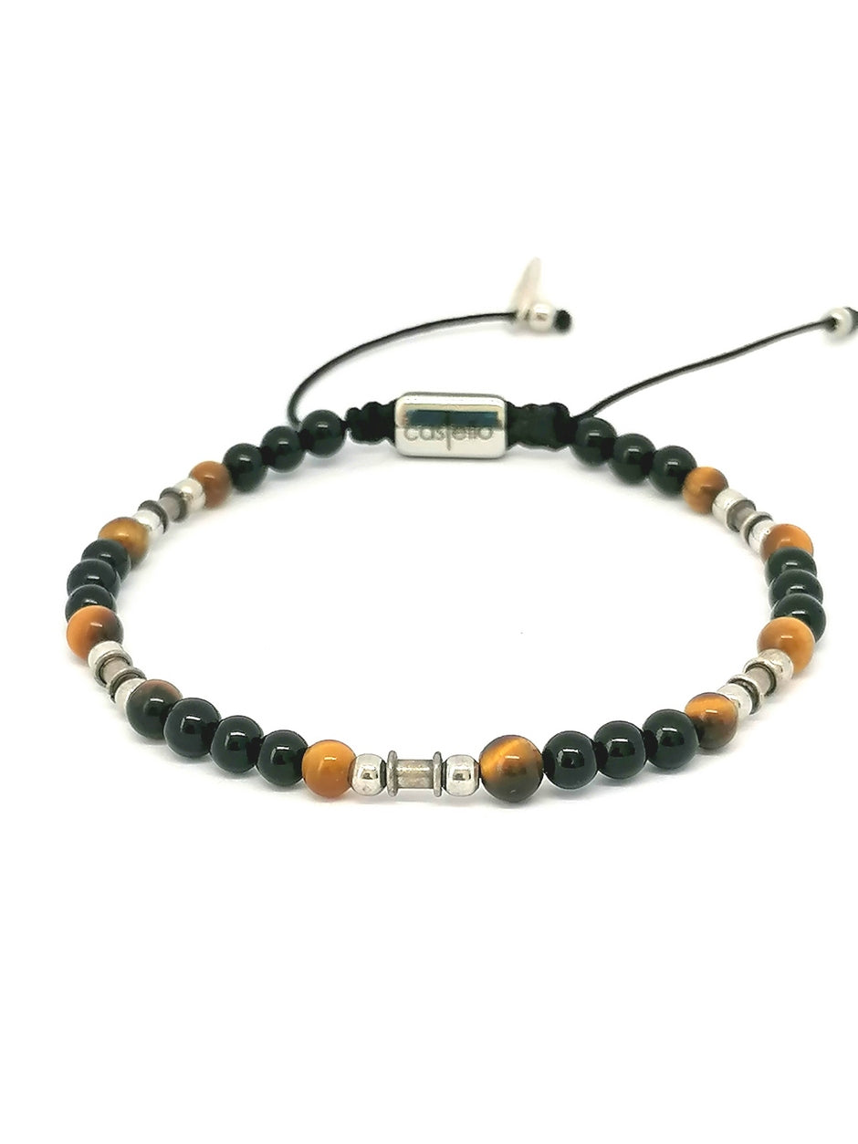 Silver bracelet Earth, Onyx, Tiger Eye stone 4mm — view 2 | Castello Jewels