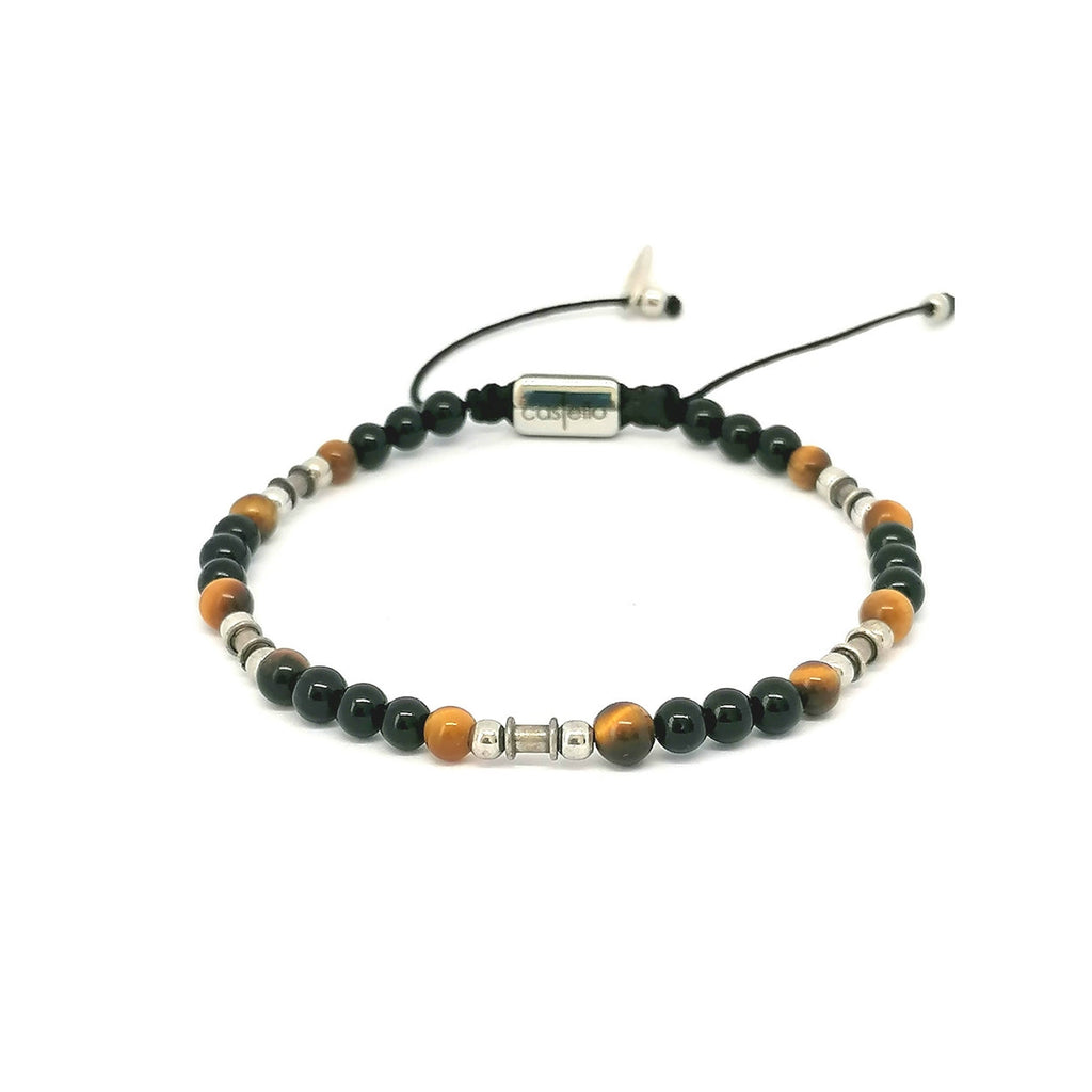 Silver bracelet Earth, Onyx, Tiger Eye stone 4mm — view 2 | Castello Jewels
