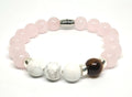 Silver 925 Bracelet Classic Pink Quartz Howlite Tiger's Eye Stone 10mm | Castello Jewels