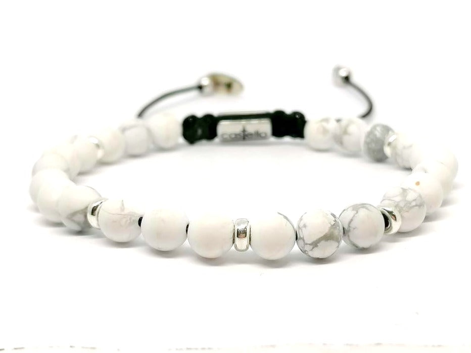 Silver 925, Bracelet Minimal, Howlite, 6mm stone | Castello Jewels