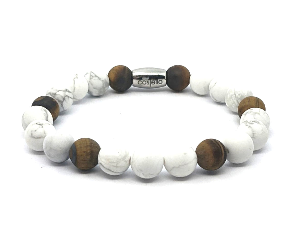 Howlite & Tiger's Eye Stacking Bracelet, 8mm, view 2 | Castello Jewels