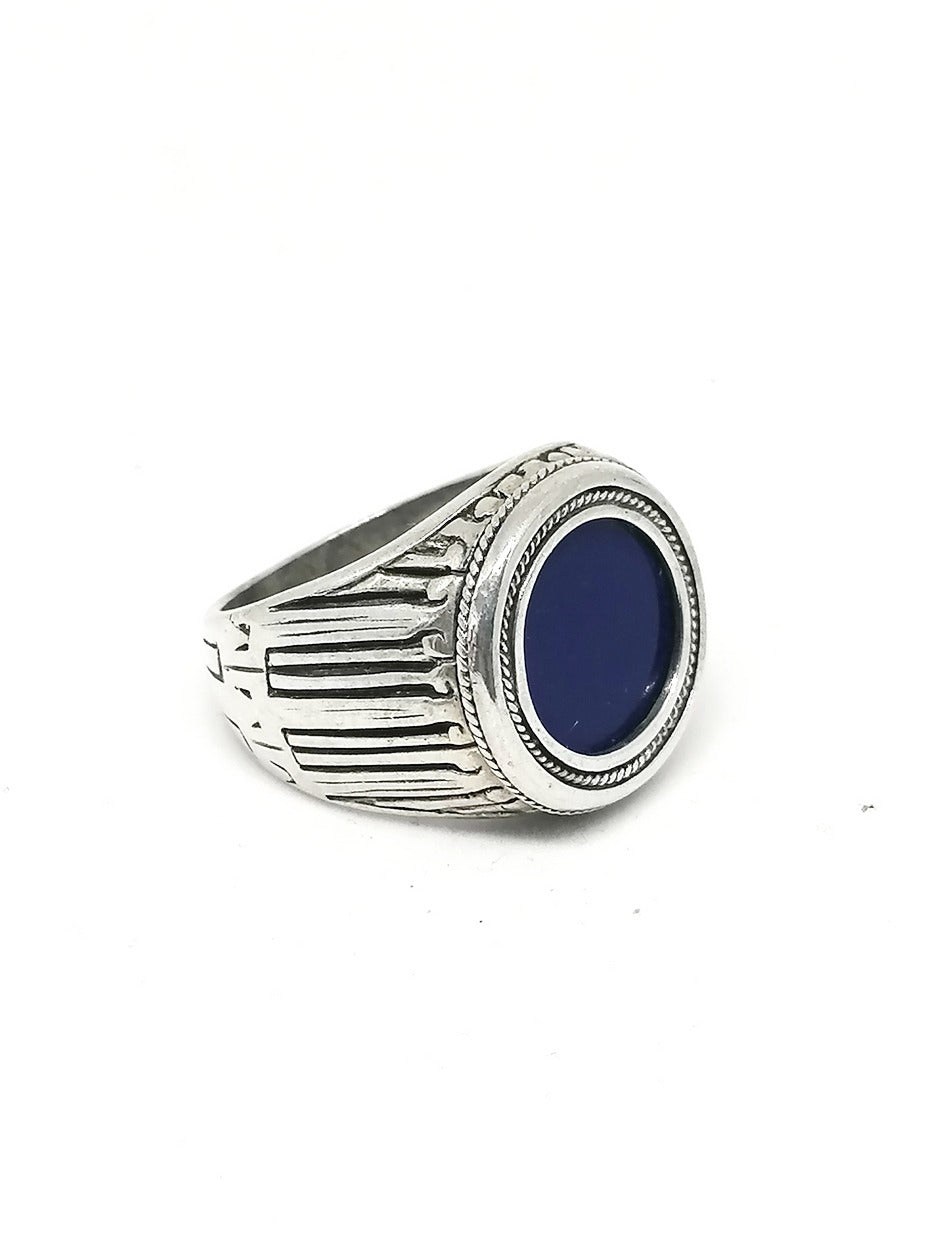 Mens Silver Ring Lapis Lazuli Circle — view 2 | Castello Jewels
